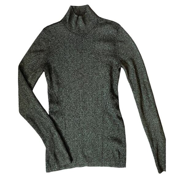 Diane Von Furstenberg Sweaters - Diane Von Furstenberg Metallic Green Merino Wool Mock Neck Sweater Size Medium
